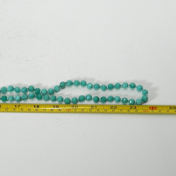 Opera Length Silk Knotted Faceted Green Stone Bead Necklace - Picture 7 of 9
